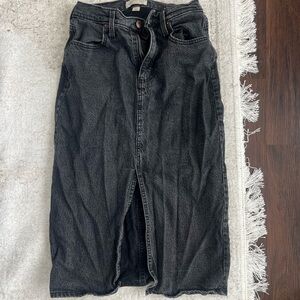 Black Denim Midi Skirt with Front Slit